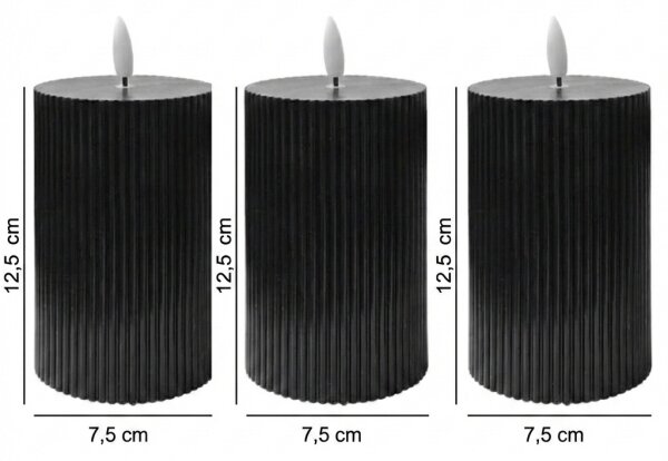 SADA 3x LED Svíčka BRILLO LED/2xAA 12,5 cm černá + dálkové ovládání