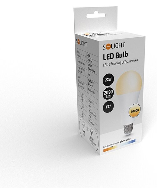 SOLIGHT LED žárovka klasický tvar A70 22W, E27, 3000K, 270°, 2090lm