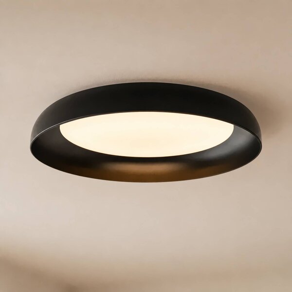 Lindby LED stropní svítidlo Florie, černé, kov, Ø 40 cm, Černá, Obývací pokoj / jídelna, Plast, Moderní