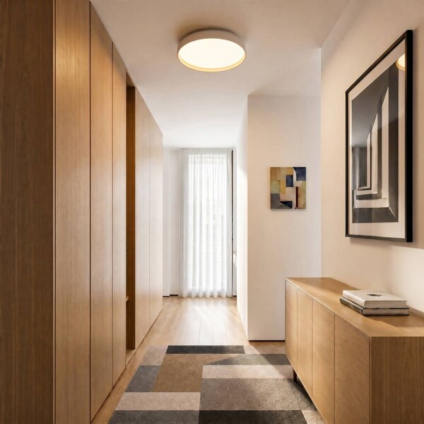 Lindby LED stropní svítidlo Jovian, bílé, Ø 40 cm, stmívatelné, stmívatelný, Bílá / opál, Obývací pokoj / jídelna, Plast, Moderní