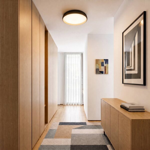 Lindby LED stropní svítidlo Jovian, černé, Ø 40 cm, stmívatelné, stmívatelný, Černá, Obývací pokoj / jídelna, Plast, Moderní