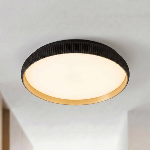 Lindby LED stropní svítidlo Jovian, černé, Ø 40 cm, stmívatelné, stmívatelný, Černá, Obývací pokoj / jídelna, Plast, Moderní