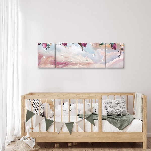 Obraz růžových květů s růžovým mramorem (170x50 cm)