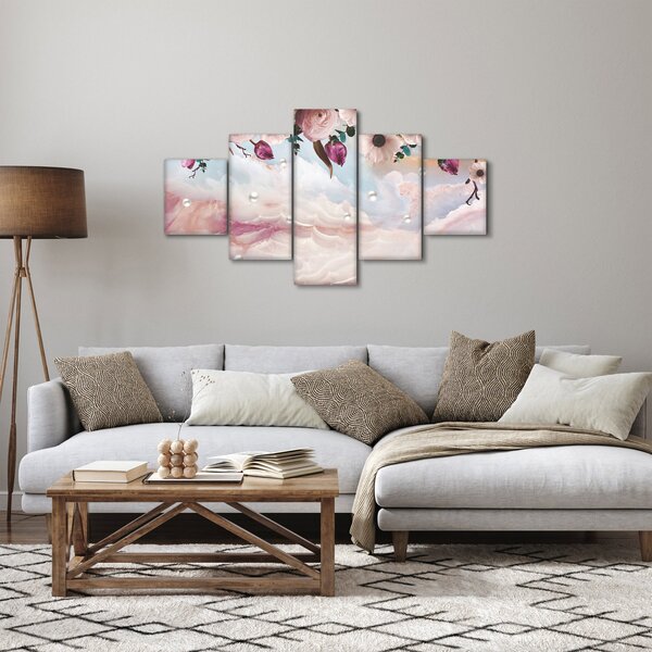 Obraz růžových květů s růžovým mramorem (125x70 cm)