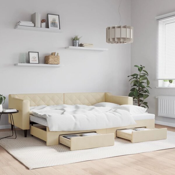 Válenda s přistýlkou a zásuvkami krémová 80 x 200 cm textil 3197461