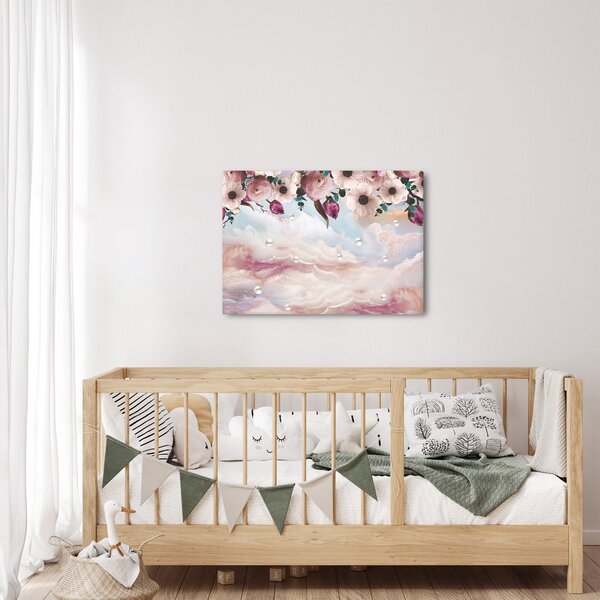Obraz růžových květů s růžovým mramorem (70x50 cm)
