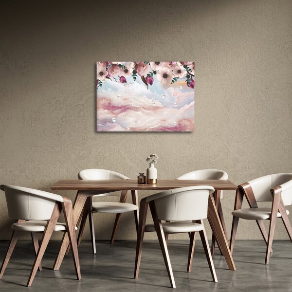 Obraz růžových květů s růžovým mramorem (70x50 cm)