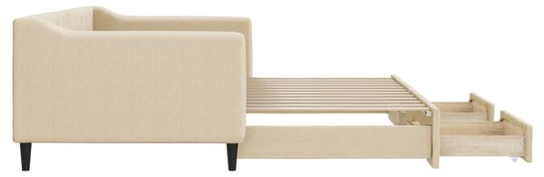 Válenda s přistýlkou a zásuvkami krémová 90 x 200 cm textil 3197466