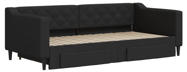 Válenda s přistýlkou a zásuvkami černá 90 x 190 cm textil 3197474