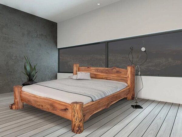 Masivní designová postel BELINDA s úložným prostorem z jilmového dřeva, 200x180