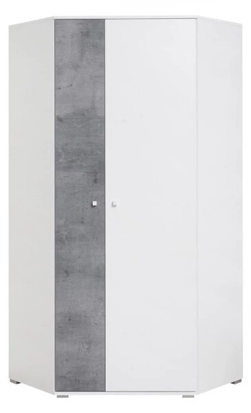 Rohová šatní skříň Sigma 2, bílá mat/beton/dub