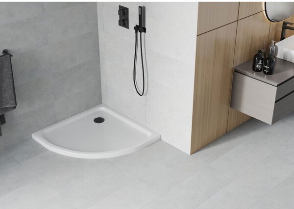 Mexen Flat sprchová vanička půlkruhová slim 80 x 80 cm, bílá, černý sifon - 41108080B