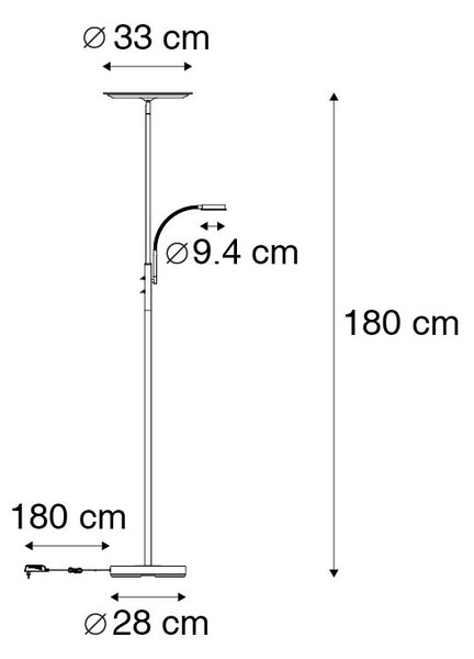 Moderní stojací lampa černá vč. LED sstmívačem alampičkou na čtení - Strela