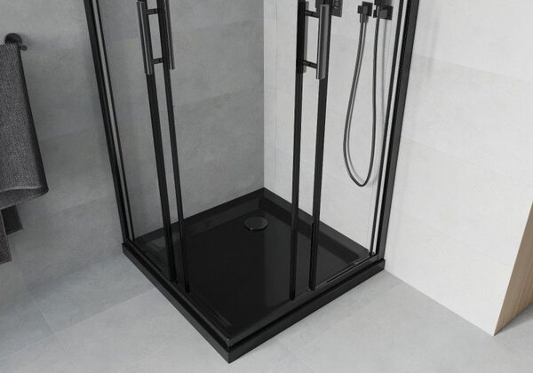 Mexen Rio sprchový kout čtvercový 80 x 80 cm, transparentní, černá + sprchová vanička Flat, černá - 860-080-080-70-00-4070B