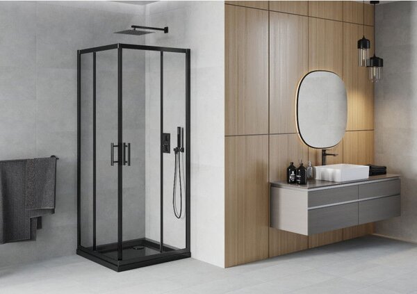 Mexen Rio sprchový kout čtvercový 80 x 80 cm, transparentní, černá + sprchová vanička Flat, černá - 860-080-080-70-00-4070B