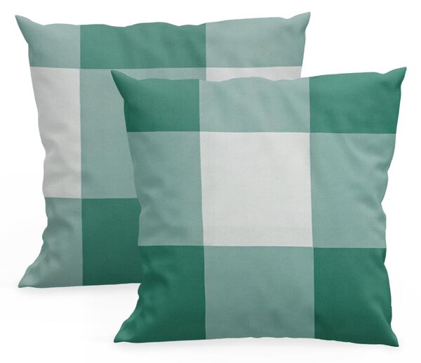 XPOSE® Bavlněný povlak na polštář KÁRO - tmavě zelený 40x40 cm 2ks