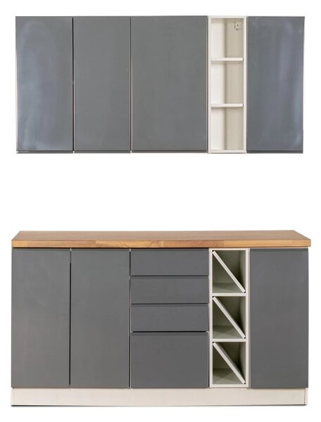 Kuchyňská linka Aspen šedá - 150 cm, šedá lesk / bílá mat