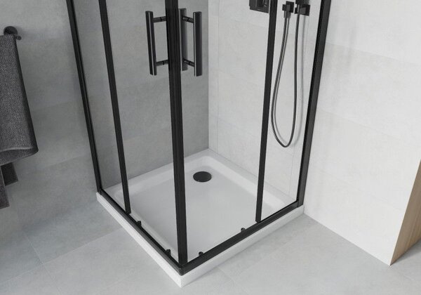 Mexen Rio čtvercový sprchový kout 90 x 90 cm, transparentní, černý + sprchová vanička Flat, bílá - 860-090-090-70-00-4010B