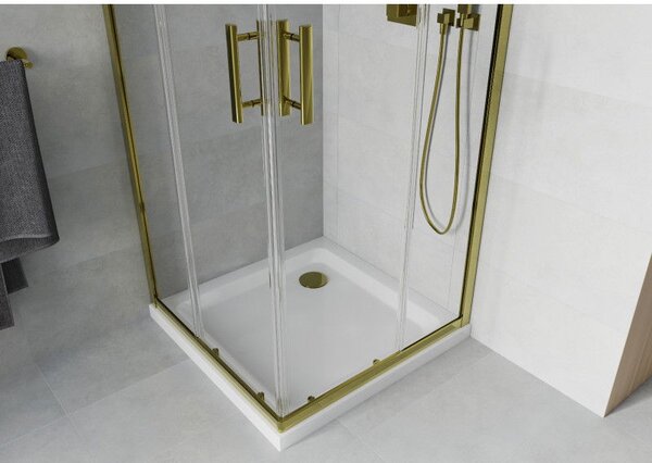 Mexen Rio čtvercový sprchový kout 80 x 80 cm, transparentní, zlatý + Flat vanička, bílá - 860-080-080-50-00-4010G