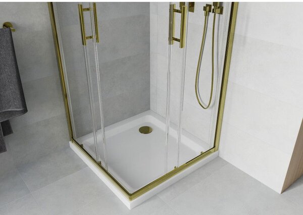 Mexen Rio čtvercový sprchový kout 80 x 80 cm, transparentní, zlatý + Flat vanička, bílá - 860-080-080-50-00-4010G