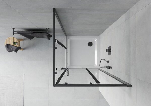 Mexen Rio čtvercový sprchový kout 90 x 90 cm, transparentní, černý + sprchová vanička Flat, bílá - 860-090-090-70-00-4010B