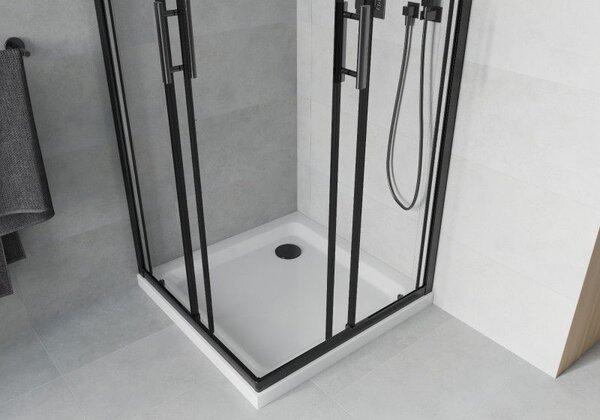 Mexen Rio čtvercový sprchový kout 90 x 90 cm, transparentní, černý + sprchová vanička Flat, bílá - 860-090-090-70-00-4010B