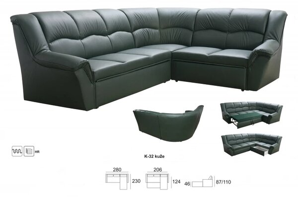 Kožená rohová sedací souprava DUBAJ LUX XL zelená, zelená (k-32)