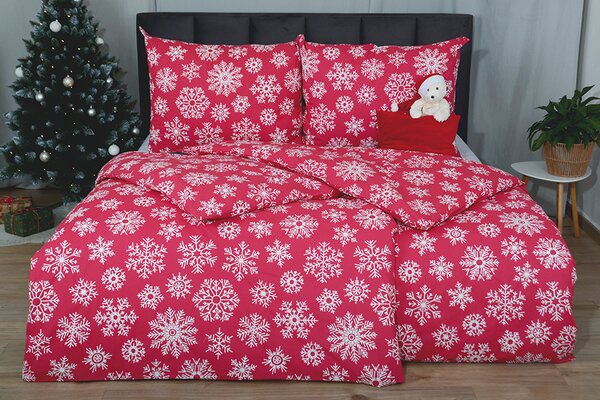 Zimní Bavlnené povlecení PREMIUM FLAKA cervené 140x200 cm vánocní;vlocky;zimní