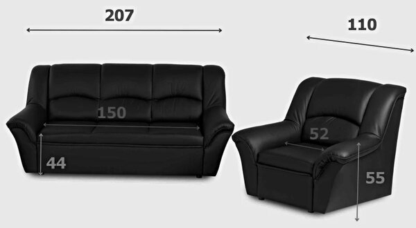 Kožená sedací souprava DUBAJ LUX 3+1+1, černá (k-70)