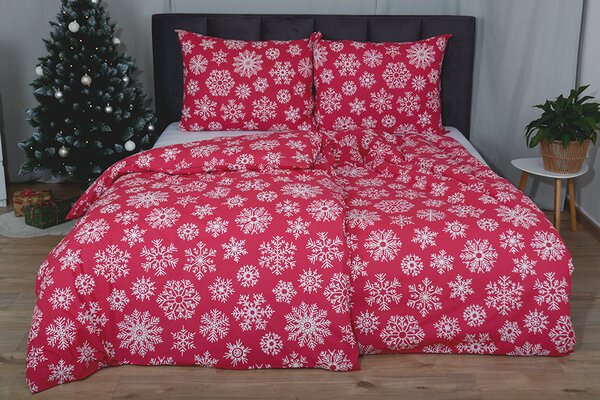 Zimní Bavlnené povlecení PREMIUM FLAKA cervené 140x200 cm vánocní;vlocky;zimní