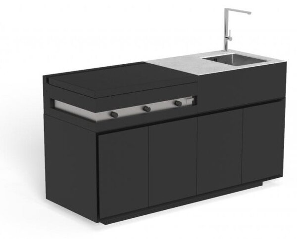 Talenti Kuchyňský modul s plynovým grilem a dřezem Tikal, 160x60x90 cm, černá lakovaná dvířka, keramická deska šedá (bez rozšiřujících prvků)