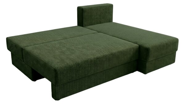 Rozkládací oboustranná sedací souprava do L TAVERO SLIM 201x140 cm, tmavě zelená