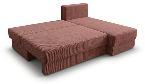 Rozkládací oboustranná sedací souprava do L TAVERO SLIM 201x140 cm, tmavě růžová