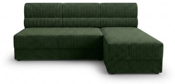 Rozkládací oboustranná sedací souprava do L TAVERO SLIM 201x140 cm, tmavě zelená