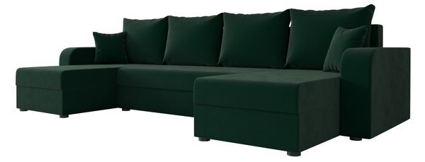 Rozkládací sedací souprava do U VALERIO 305x140 cm, tmavě zelená