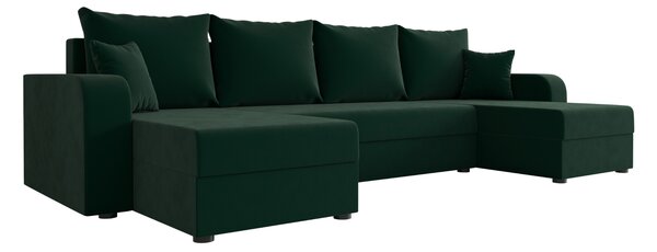 Rozkládací sedací souprava do U VALERIO 305x140 cm, tmavě zelená