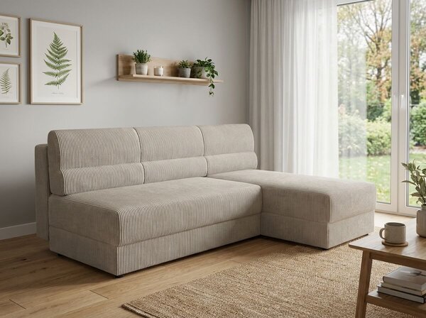 Rozkládací oboustranná sedací souprava do L TAVERO SLIM 201x140 cm, světle béžová