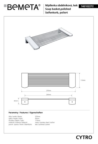 Bemeta Design CYTRO: Polička, do sprchy, lesk - 146102272