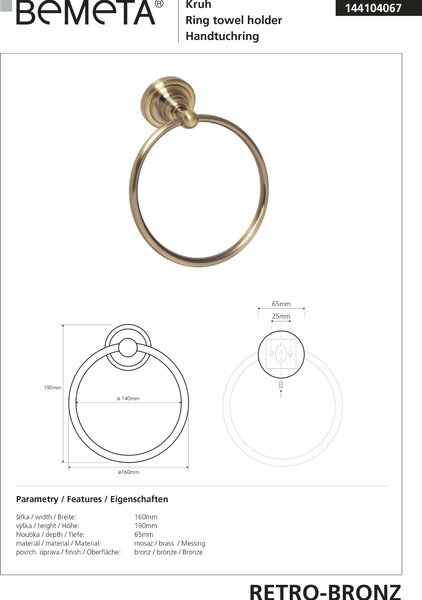 Bemeta Design RETRO bronz: Držák ručníků, kruhový - 144104067