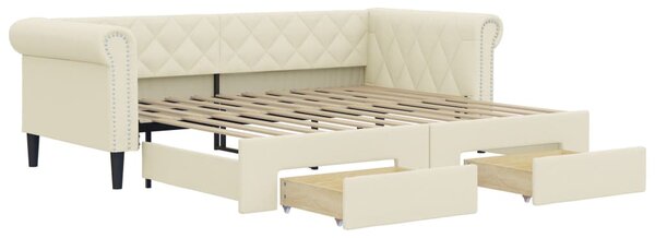 Válenda s přistýlkou a zásuvkami krémová 90 x 200 cm umělá kůže 3197733