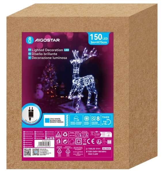 Aigostar - LED Venkovní vánoční dekorace LED/3,6W/31/230V 6500K 75cm IP44 sob