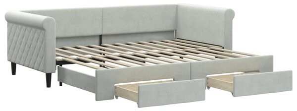 Válenda s přistýlkou a zásuvkami světle šedá 90 x 200 cm samet 3197819
