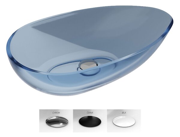 Besco Deskové umyvadlo ze syntetické pryskyřice Neya 60x35 cm Blue Wave s výpustí Click-Clack Typ a barva výpustě: Click-Clack bez přepadu, černá mat