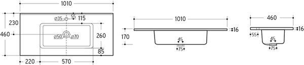Comad Nábytkové keramické umyvadlo GO 100/DP-8095, 101x46 cm, bílá lesklá