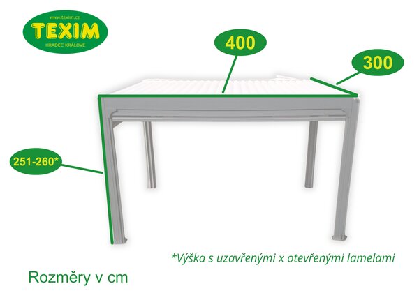 Bioklimatická pergola NOELA PREMIUM 3x4m antracit Barva lamel: Bílá