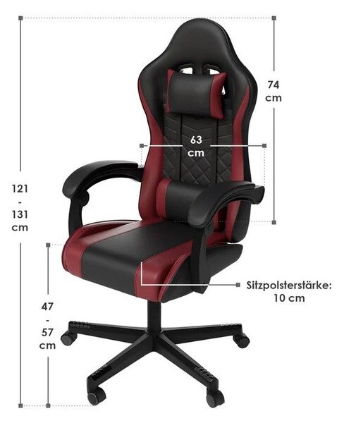 Herní a kancelářská židle k PC, černo-bordó
