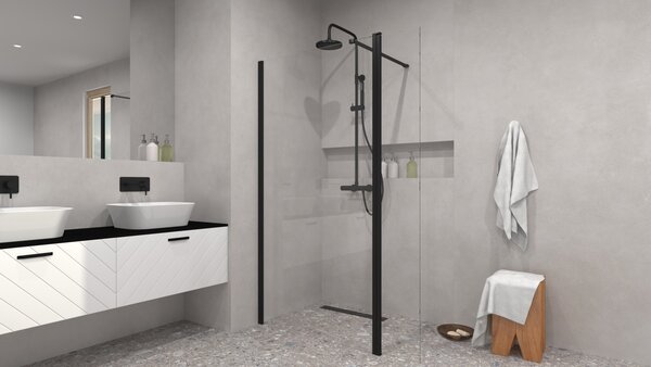 Besco Panel ke sprchovému koutu Walk-In ECO-N FLEX BLACK 30x195 cm - bez vaničky