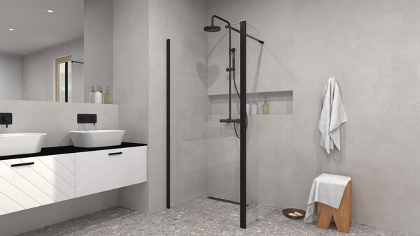 Besco Panel ke sprchovému koutu Walk-In ECO-N FLEX BLACK 30x195 cm - bez vaničky