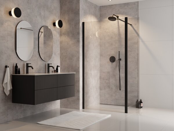 Besco Sprchový kout Walk-In ECO-N BLACK 90x195 (100x195, 110x195, 120x195) - bez vaničky Rozměry (cm): šířka: 90