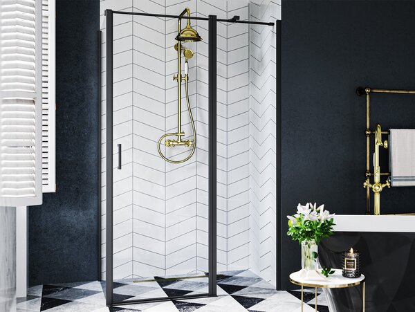 Besco Jednokřídlé sprchové dveře EXO-C BLACK 100x190 (110x190, 120x190) pro instalaci do niky - bez vaničky Rozměry (cm): šířka: 100
